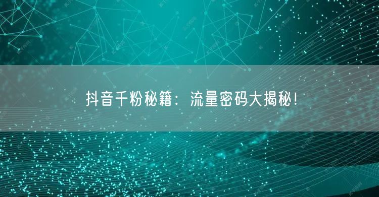 抖音千粉秘籍：流量密码大揭秘！