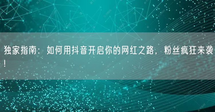 独家指南：如何用抖音开启你的网红之路，粉丝疯狂来袭!