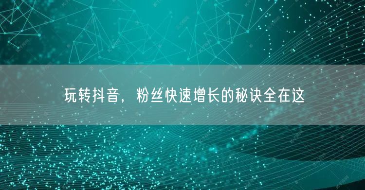 玩转抖音，粉丝快速增长的秘诀全在这