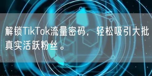 解锁TikTok流量密码，轻松吸引大批真实活跃粉丝。