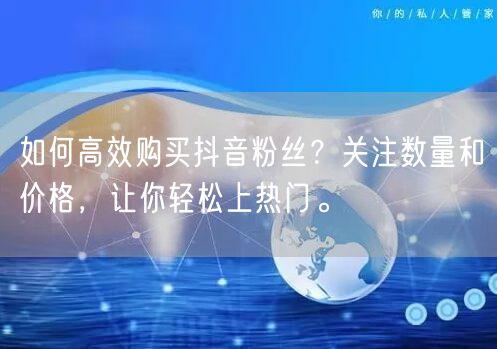 如何高效购买抖音粉丝？关注数量和价格，让你轻松上热门。