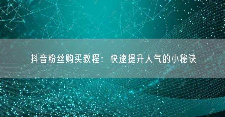 抖音粉丝购买教程：快速提升人气的小秘诀