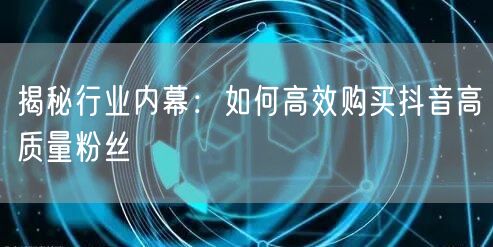 揭秘行业内幕：如何高效购买抖音高质量粉丝